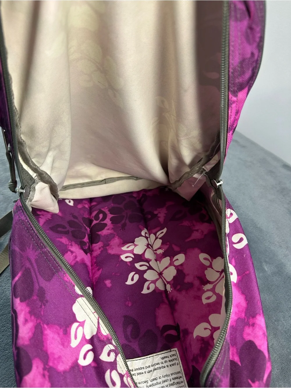 L.L. Bean Purple Floral Kids Backpack with White Flower Print